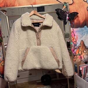 Coach Cream and Tan Sherpa Pullover